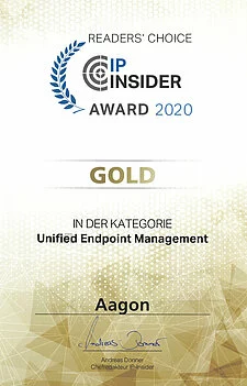 IP Insider Award 2020 - Gold für Aagon!