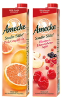 Amecke-Säfte der Sorten „Pink Grapefruit“ und „Himbeer-Johannisbeer-Apfel“