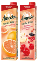 Amecke-Säfte der Sorten „Pink Grapefruit“ und „Himbeer-Johannisbeer-Apfel“