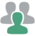 Grüne Icon-Person mit zwei grauen Icon-Personen im Hintergrund