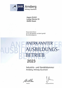 Aagon ist annerkannter Ausbildungsbetrieb der IHK Arnsberg