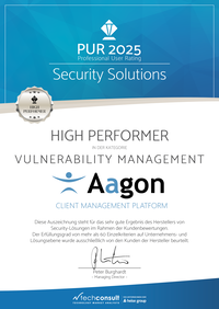 Urkunde PUR 2025 High Performer Vulnerability Management