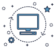 Icon zeigt Laptop mit Kreis drumherum