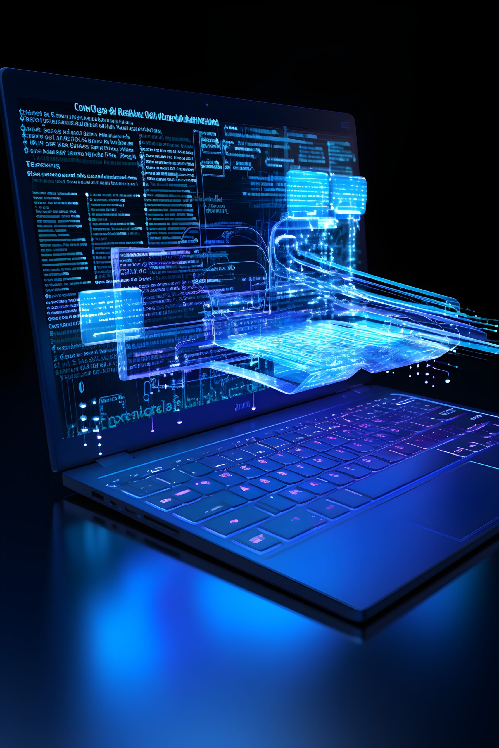 Laptop mit leuchtendem Code auf dem Bildschirm